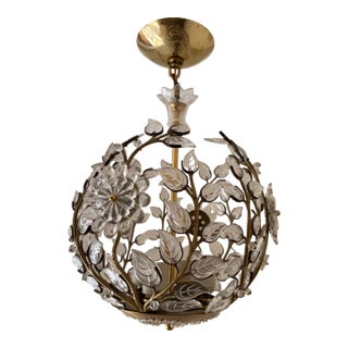 1940s French Maison Bagues Crystal Flowers and Molded Leaves Chandelier For Sale