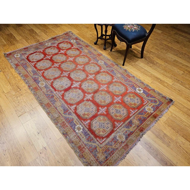 19th Century Khotan Rug in Allover Geometric Pattern in Red, Lavender, Ivory, Green For Sale - Image 16 of 16