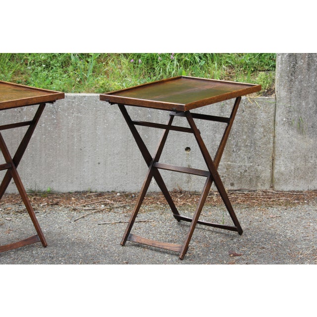 Mid-Century Modern Wooden Folding Side Tables, 1920s, Set of 2 For Sale - Image 3 of 18