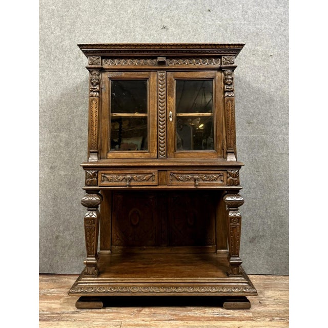 Wood Renaissance Style Display Cabinet on Console Table in Oak, 1850s For Sale - Image 7 of 7
