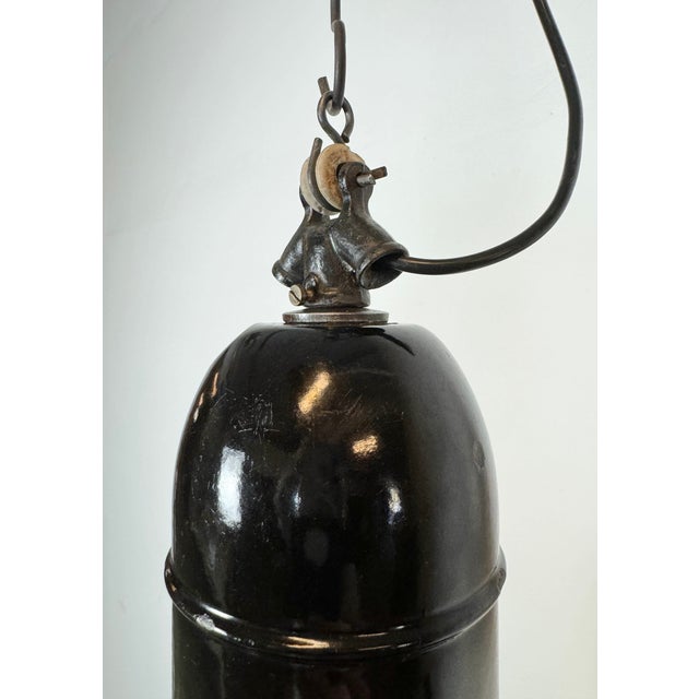 Paint Industrial Black Enamel Factory Lamp with Cast Iron Top, 1930s For Sale - Image 7 of 18