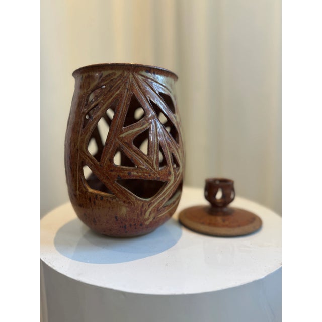 Vintage Ceramic Vase With Lid and Geometric Cutout Design For Sale In Los Angeles - Image 6 of 7