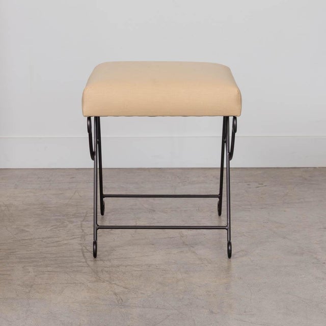 Metal Panoplie Iron Loop Stool, Yellow Linen For Sale - Image 7 of 10