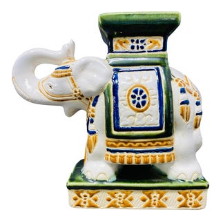 Mid 20th Century Chinoiserie Miniature Elephant Garden Stool Trunk Up for Good Luck! For Sale