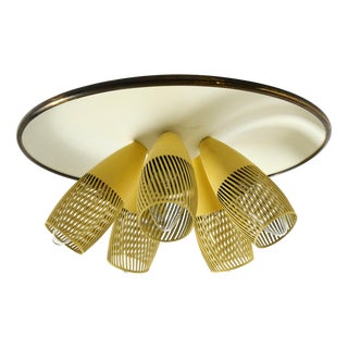 Mid-Century Modern Metal Bag Ceiling Lamp with Round White Reflector, 1950s For Sale