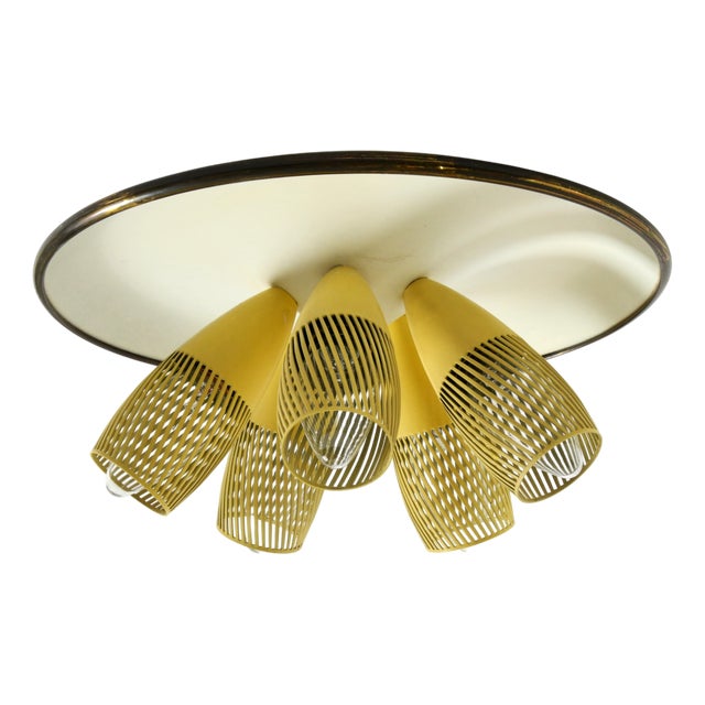 Mid-Century Modern Metal Bag Ceiling Lamp with Round White Reflector, 1950s For Sale