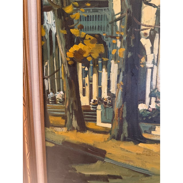 Wood Vintage Mid Century Impasto Oil Painting, Historic House in Autumn, Signed S. Harper, Carved Gold Frame For Sale - Image 7 of 12