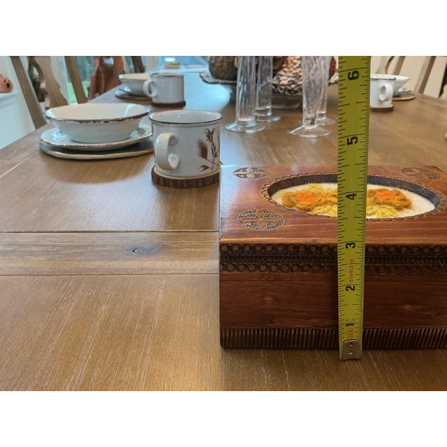 Mid 20th Century Hand-Carved Polish Wood Jewelry Box With Wool Needlepoint Inse For Sale In Chicago - Image 6 of 8