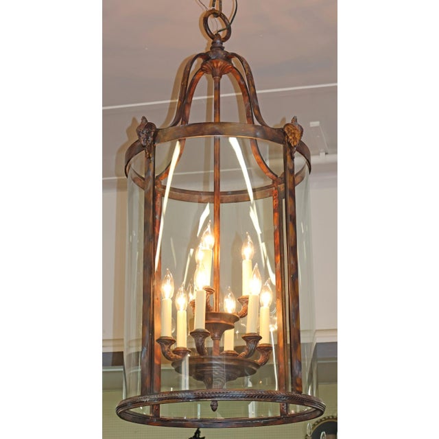 Traditional Monumental 10 Light Patina Bronze Lantern Chandelier For Sale - Image 3 of 12