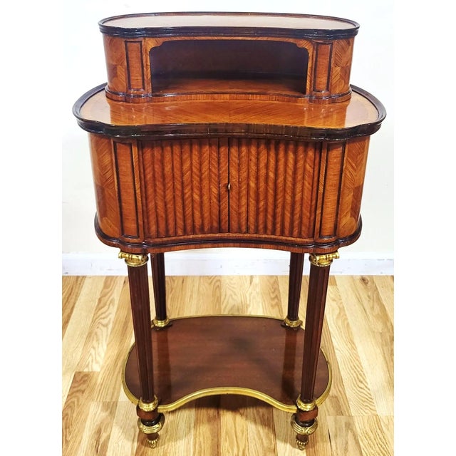 Wood Pair 19th C French Louis XVI Bronze & Tambour Front Kidney Nightstand End Tables For Sale - Image 7 of 14