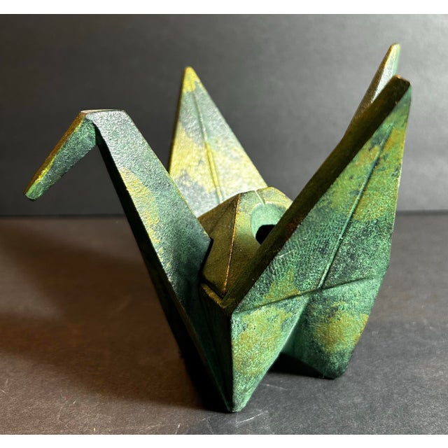 Japanese Vintage Cast Iron Japanese Origami Crane Incense Censur For Sale - Image 3 of 10
