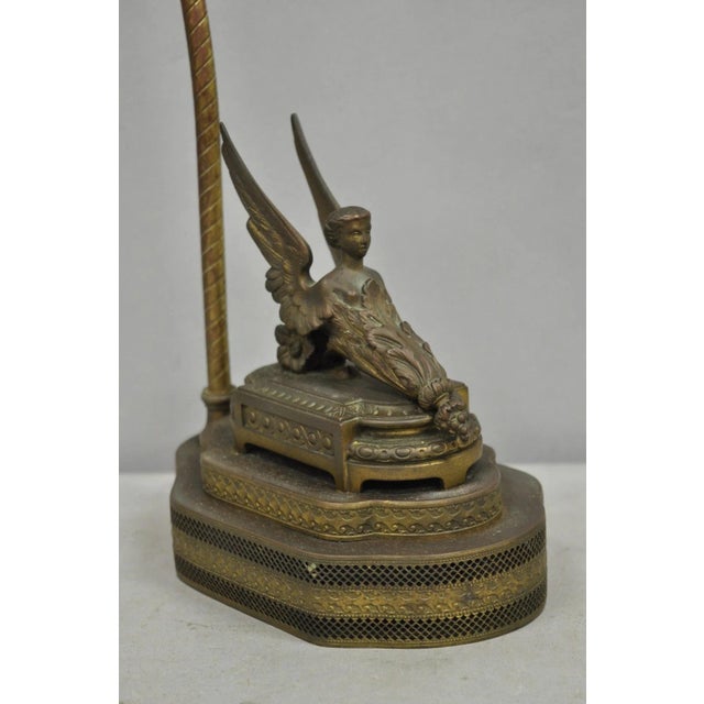 Antique French Victorian Neoclassical Small Gilt Brass Winged Maiden Table Lamp For Sale - Image 12 of 12