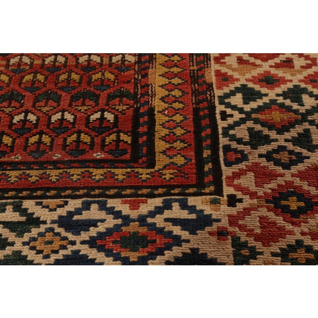 19th-Century Antique Soumak Rug Gometric Burnt Red and Beige All Over Pattern For Sale In New York - Image 6 of 9