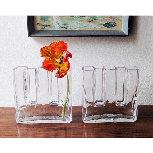 Mid-Century Modern Sculptural Crystal Glass Vases by Josef Riedl for Riedl Glass, Austria, 1970s, Set of 2 For Sale - Image 3 of 15