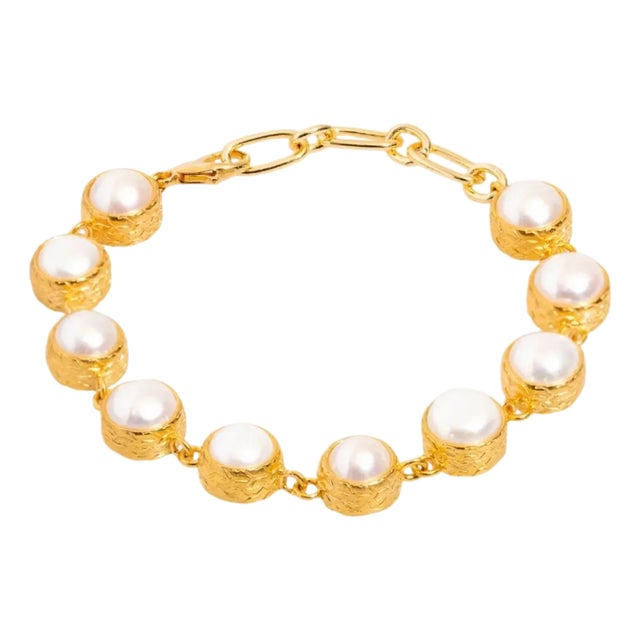Vintage Style Pearl Tennis Bracelet For Sale