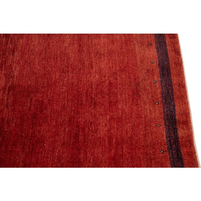 Modern Persian Gabbeh Handmade Red Wool Rug For Sale In New York - Image 6 of 10