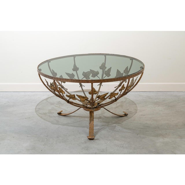 Round Side or Coffee Table in Gilt Iron and Glass, Spain, 1950s For Sale - Image 4 of 8