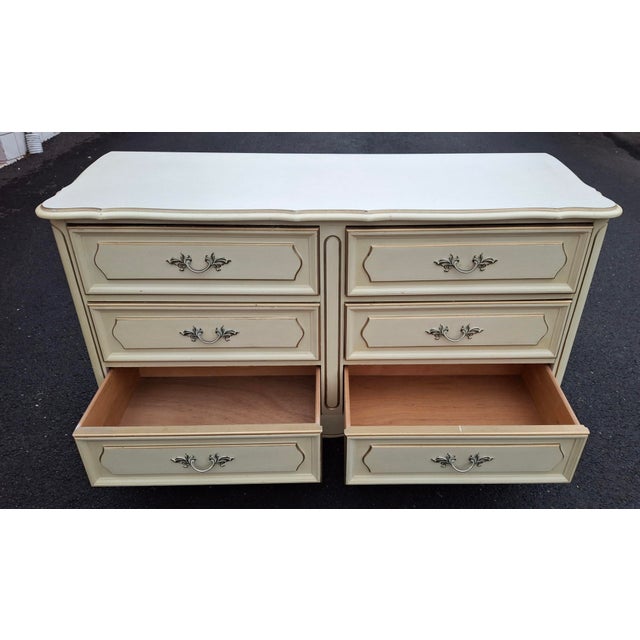 Mid 20th Century French Provincial Style Cream Painted and Partial Gilt Double Dresser For Sale - Image 9 of 15