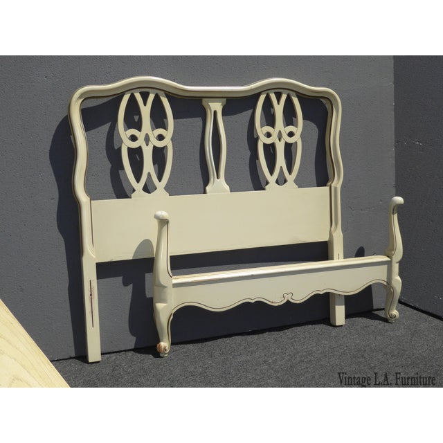 Vintage French Provincial Country Off White Twin Headboard & Footboard