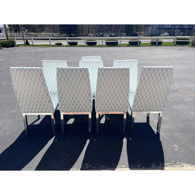 Set of 6 Custom White Leather Parsons Dining Chairs Attributed to Design Institute of America For Sale - Image 16 of 18