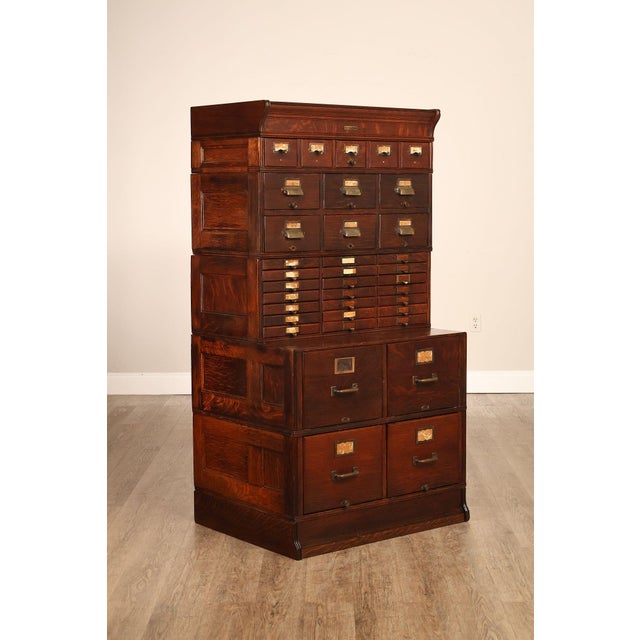 Industrial Yawman & Erbe Antique Oak Multi-Drawer File Cabinet For Sale - Image 3 of 18