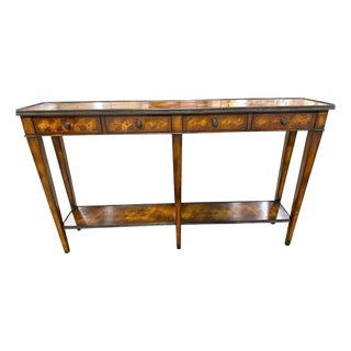 1990s Theodore Alexander Nice Parquet Brass Trim Console Table For Sale