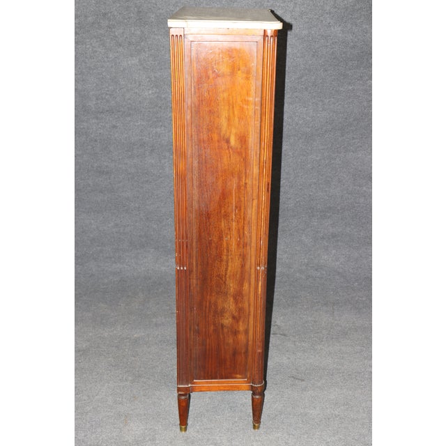 French 19th C French Louis XVI Bronze Mounted Marble Top High Chest Semanier For Sale - Image 3 of 10