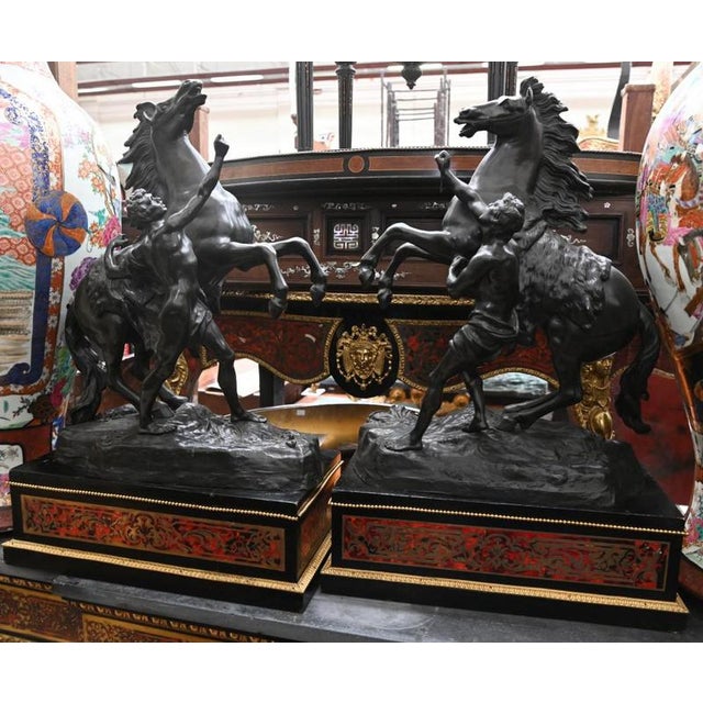 Marley Horse Statues with Boulle, Bronze, Set of 2 For Sale - Image 6 of 6