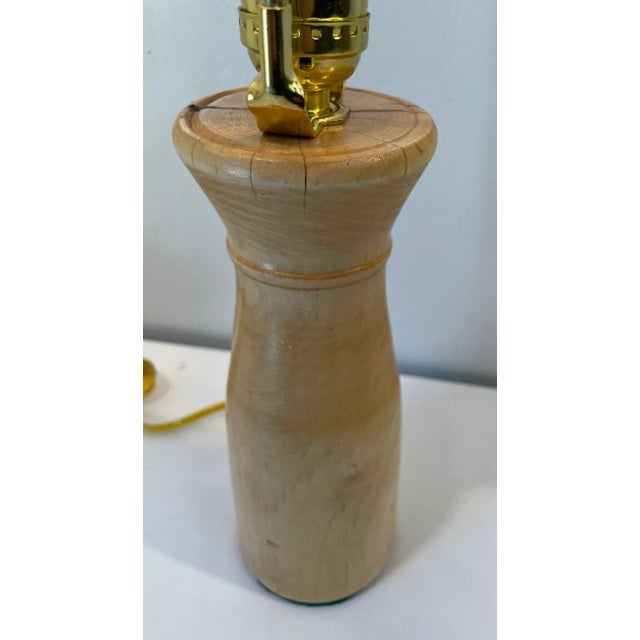Wood Vintage Hand Turned Maple Wood Base Lamp For Sale - Image 7 of 10