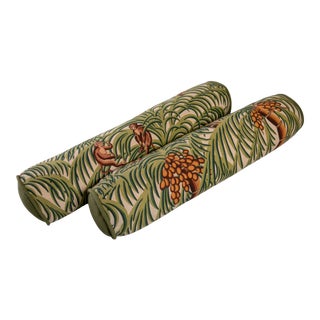 Cottage Schumacher Monkey Bolster Pillows - a Pair For Sale