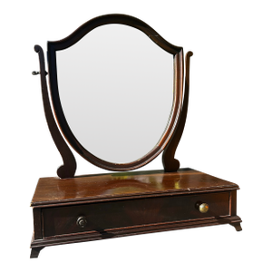 Antique Mahogany Gentleman’s Shaving Vanity Shield Shaped Dresser Top Mirror