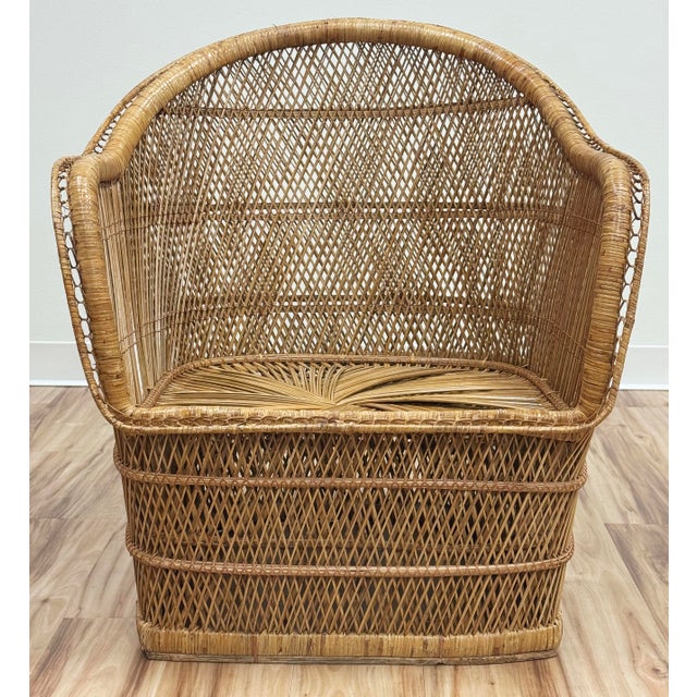 Boho Chic Vintage Woven Wicker Arm Chair For Sale - Image 3 of 10