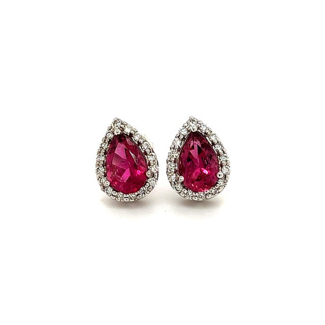 Natural Pink Tourmaline Diamond Stud Earrings 14k W Gold 2.02 TCW Certified For Sale - Image 12 of 18