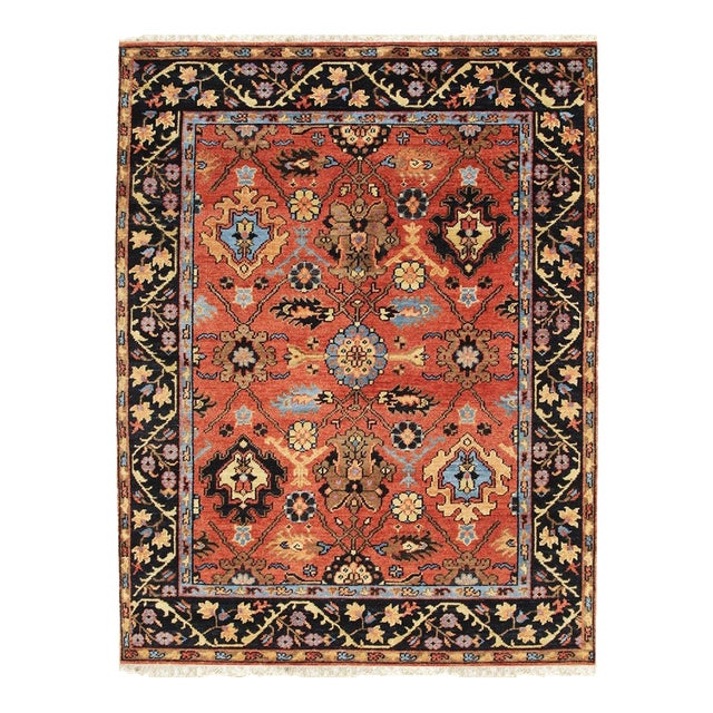 6x9 Elegant Rust Floral Traditional Hand Knotted Wool Carpet Rug For Sale