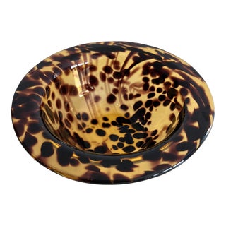 Vintage Tortoise Shell Motif/Leopard Hand-Blown Glass Bowl For Sale