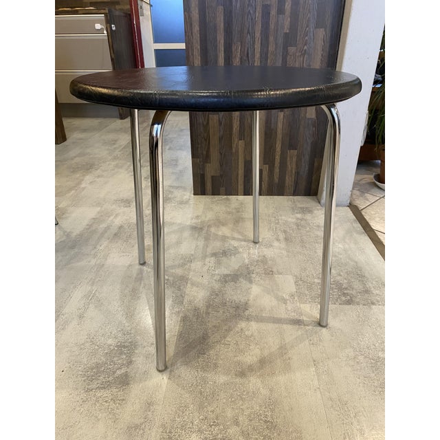 Textile Vintage Bauhaus Style Chrome and Black Imitation Leather Side Table, 1970s For Sale - Image 7 of 18