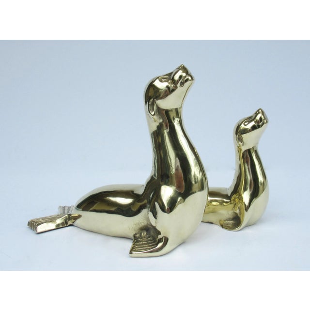 Mid-Century Modern Vintage C.1960's Polished Brass Pair of Seals, Decorative Accents, And/Or Bookends -2 Pieces For Sale - Image 3 of 12