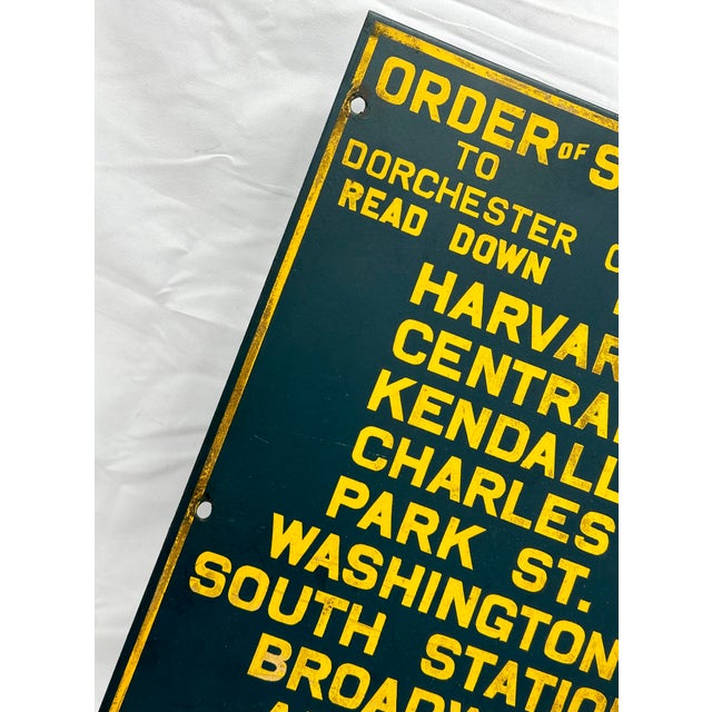 Saffron Rare Authentic Antique Enamel on Steel Boston Trolly - Streetcar Destination Sign - Circa 1920s For Sale - Image 8 of 11