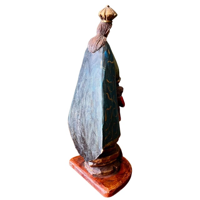 Orange Antique Religious Folk Art - Carved Wooden and Painted Santos Figure of Santa Ana Triple For Sale - Image 8 of 18