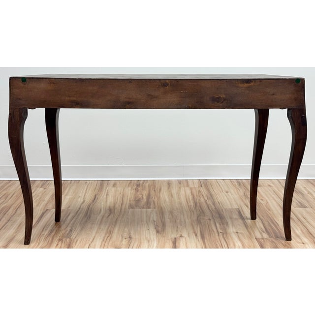 Brown Italian Saber Leg Burlwood Console Table or Writing Desk For Sale - Image 8 of 17