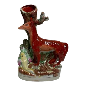 Late 19th Staffordshire Century Fox and Bird Spill Vase