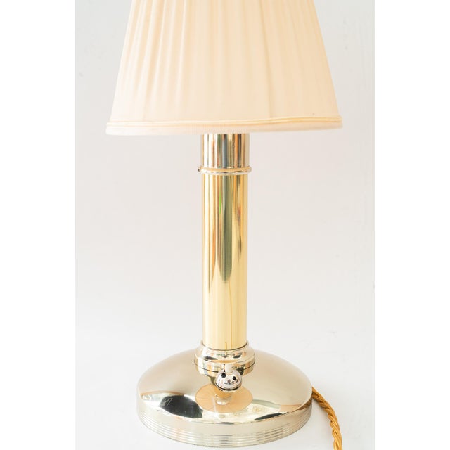 Metal Art Deco Alpaca/Brass Table Lamp with Fabric Shade Vienna, Austria, 1920s For Sale - Image 7 of 18