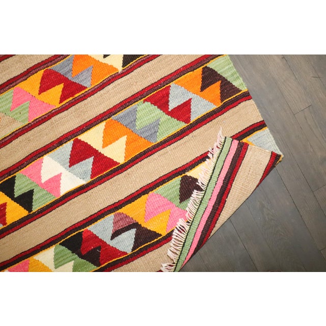 Hot Pink Colorful Vintage Turkish Kilim, 5'5'' X 8'11'' For Sale - Image 8 of 8