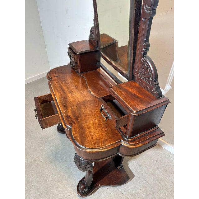 Antique Carved Wooden Vanity Table with Mirror For Sale - Image 3 of 6