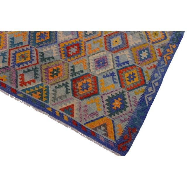 Textile 1990s Shabby Chic Tribal Kilim Hand-Woven Wool Rug -6′11″ × 9′10″ For Sale - Image 7 of 8