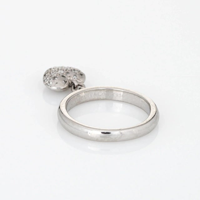 Early 21st Century Tiffany & Co Heart Diamond Charm Ring Estate Platinum Tag Sz 5.75 Jewellery For Sale - Image 5 of 7