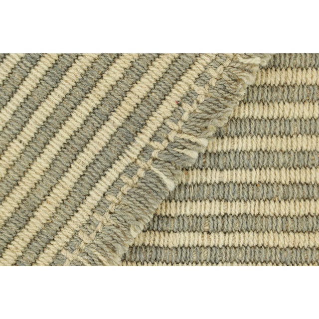 Textile Rug & Kilim’s Contemporary Kilim With Textural Cream White and Gray Stripes For Sale - Image 7 of 7