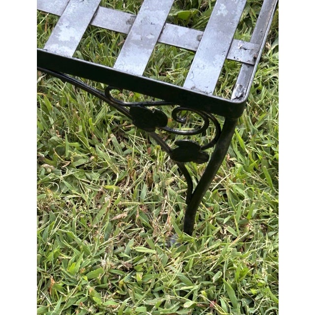 Vintage MCM Wrought Iron Conversation Set Bench, 2 Oversized Chairs, 2 Tables For Sale - Image 4 of 8