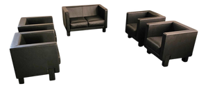 Moji Armchairs and 2-Seater Sofa in Black Leather by Shigeru Uchida for Poltrona Frau, Set of 5