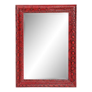 Mid-Century Molding Mirror in Red & Black Python Leather by Karl Springer For Sale